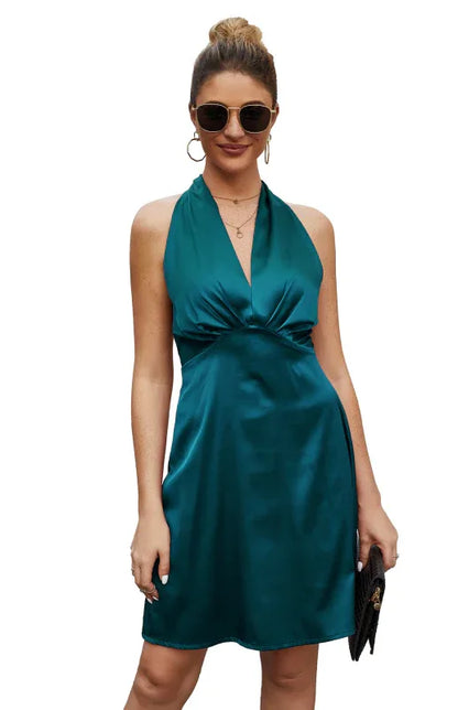Sexy Backless Satin Dress - Women's Spring Evening Gown - Shello's Creative Boutique