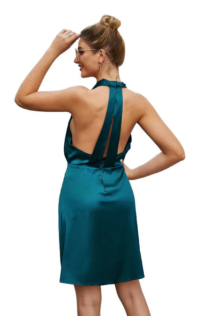 Sexy Backless Satin Dress - Women's Spring Evening Gown - Shello's Creative Boutique