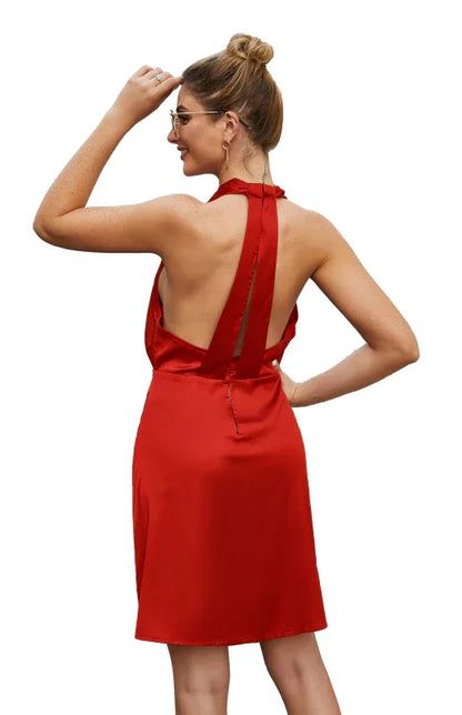 Sexy Backless Satin Dress - Women's Spring Evening Gown - Shello's Creative Boutique