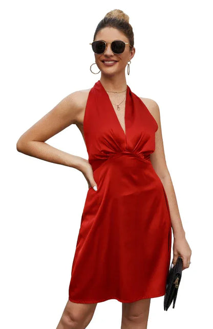 Sexy Backless Satin Dress - Women's Spring Evening Gown - Shello's Creative Boutique