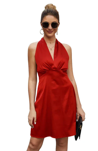 Sexy Backless Satin Dress - Women's Spring Evening Gown - Shello's Creative Boutique