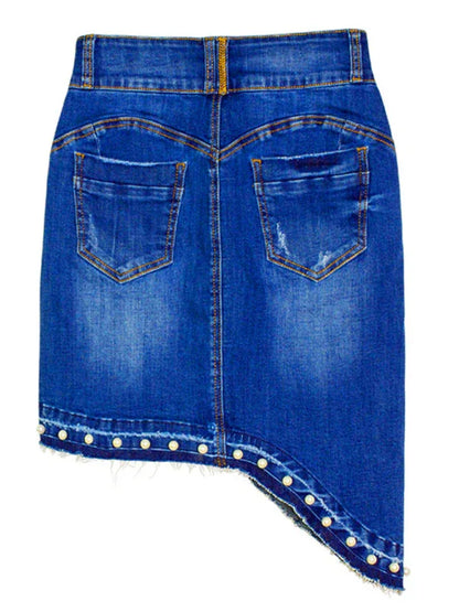 Women's Irregular Beaded Pearl Denim Midi Skirt - Shello's Creative Boutique