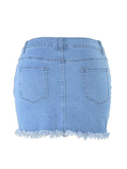 Women's Retro Fringe Pack Hip Denim Short Skirt - Shello's Creative Boutique