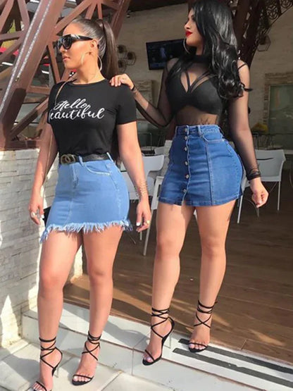 Women's Retro Fringe Pack Hip Denim Short Skirt - Shello's Creative Boutique