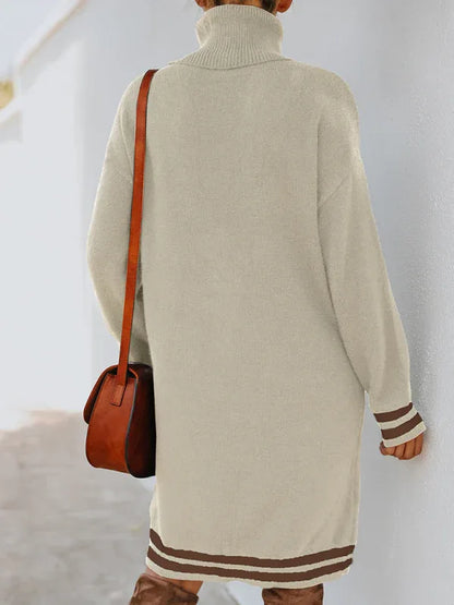 Women's Knitted Dress - High Neck Long Sleeve Skirt Style - Shello's Creative Boutique