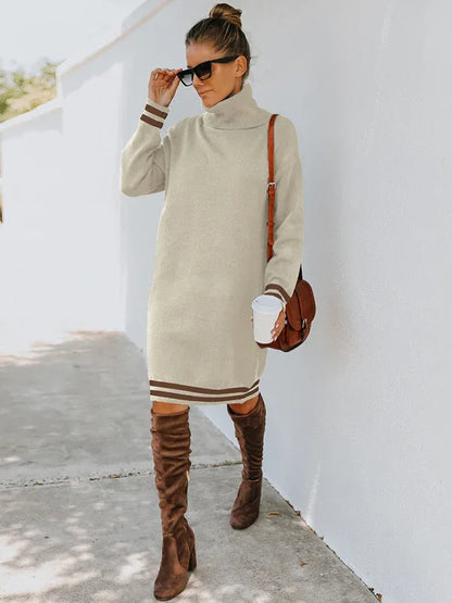 Women's Knitted Dress - High Neck Long Sleeve Skirt Style - Shello's Creative Boutique