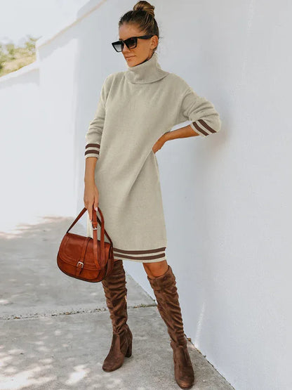 Women's Knitted Dress - High Neck Long Sleeve Skirt Style - Shello's Creative Boutique