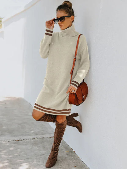Women's Knitted Dress - High Neck Long Sleeve Skirt Style - Shello's Creative Boutique