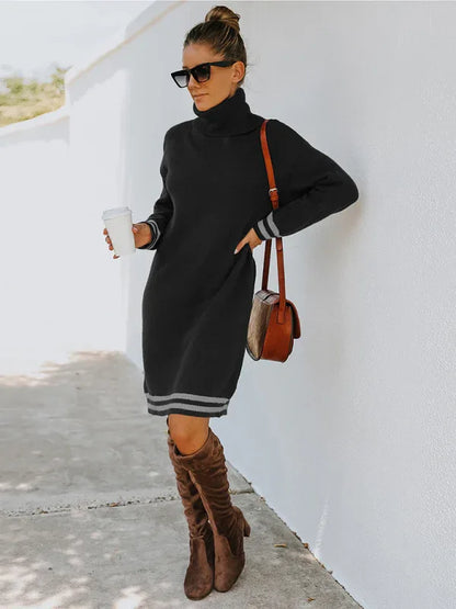 Women's Knitted Dress - High Neck Long Sleeve Skirt Style - Shello's Creative Boutique