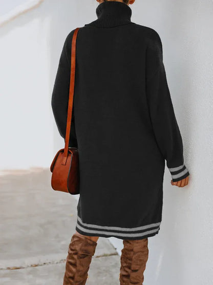 Women's Knitted Dress - High Neck Long Sleeve Skirt Style - Shello's Creative Boutique