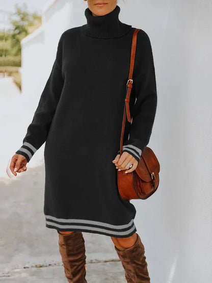 Women's Knitted Dress - High Neck Long Sleeve Skirt Style - Shello's Creative Boutique