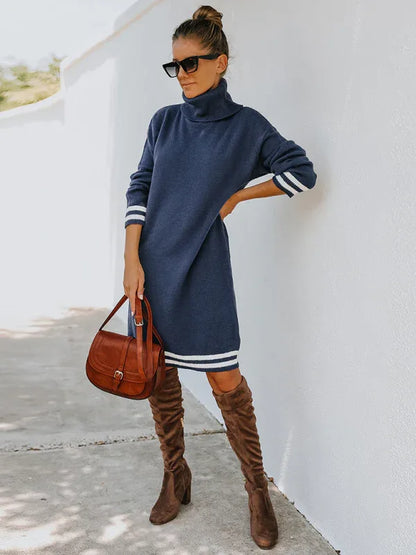 Women's Knitted Dress - High Neck Long Sleeve Skirt Style - Shello's Creative Boutique