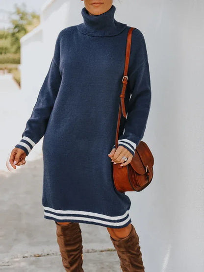 Women's Knitted Dress - High Neck Long Sleeve Skirt Style - Shello's Creative Boutique