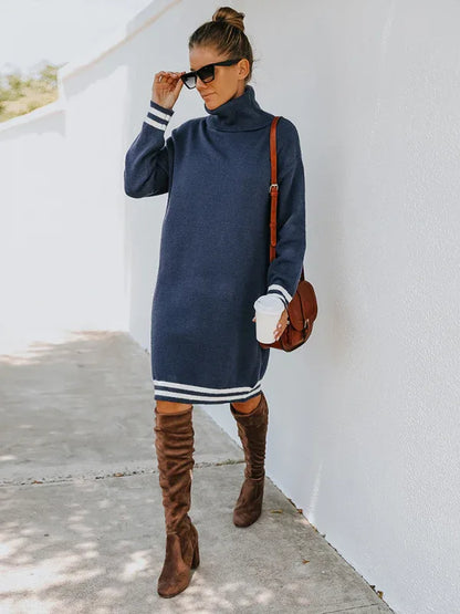 Women's Knitted Dress - High Neck Long Sleeve Skirt Style - Shello's Creative Boutique