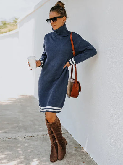 Women's Knitted Dress - High Neck Long Sleeve Skirt Style - Shello's Creative Boutique