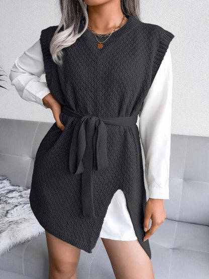 Women's Knitted Dress - Casual Belt Vest Wool Skirt for Effortless Elegance - Shello's Creative Boutique