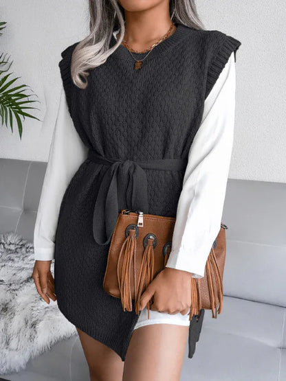 Women's Knitted Dress - Casual Belt Vest Wool Skirt for Effortless Elegance - Shello's Creative Boutique
