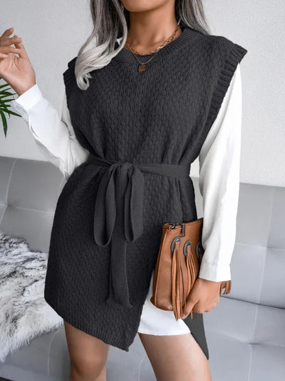 Women's Knitted Dress - Casual Belt Vest Wool Skirt for Effortless Elegance - Shello's Creative Boutique