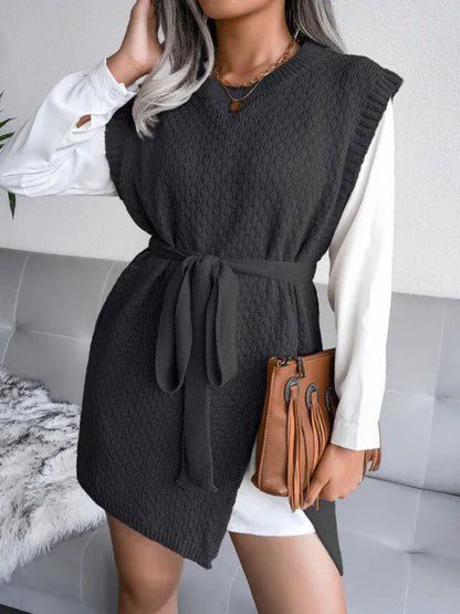 Women's Knitted Dress - Casual Belt Vest Wool Skirt for Effortless Elegance - Shello's Creative Boutique