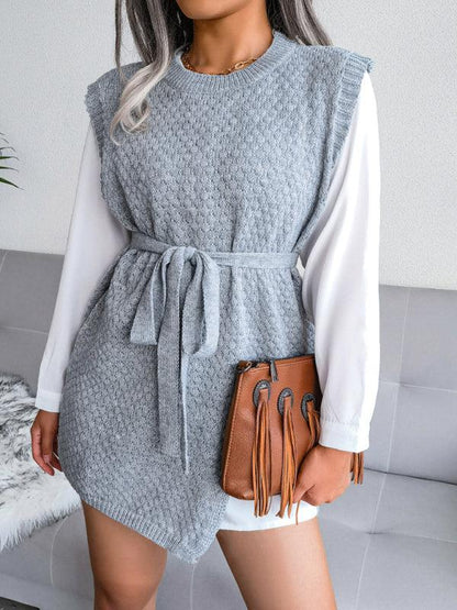 Women's Knitted Dress - Casual Belt Vest Wool Skirt for Effortless Elegance - Shello's Creative Boutique