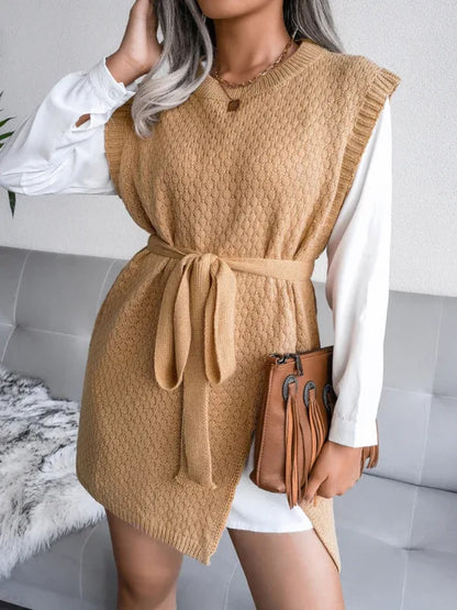 Women's Knitted Dress - Casual Belt Vest Wool Skirt for Effortless Elegance - Shello's Creative Boutique