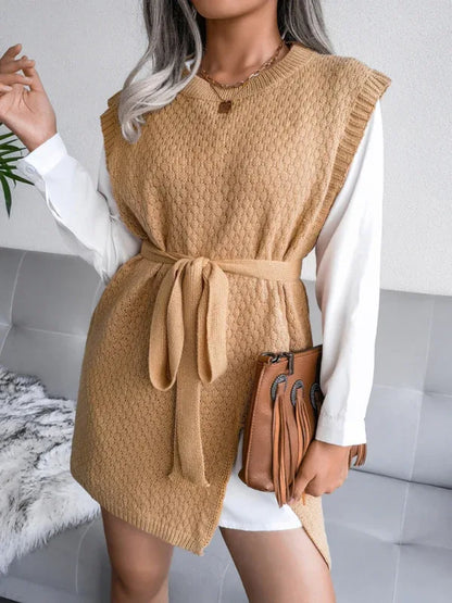Women's Knitted Dress - Casual Belt Vest Wool Skirt for Effortless Elegance - Shello's Creative Boutique