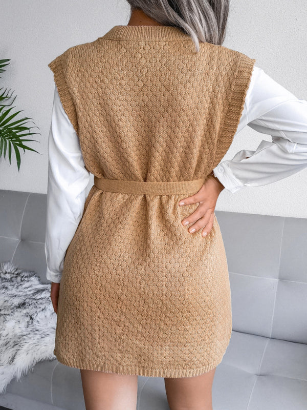 Women's casual belt vest wool skirt knitted dress Shello's Creative Boutique