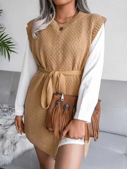 Women's Knitted Dress - Casual Belt Vest Wool Skirt for Effortless Elegance - Shello's Creative Boutique