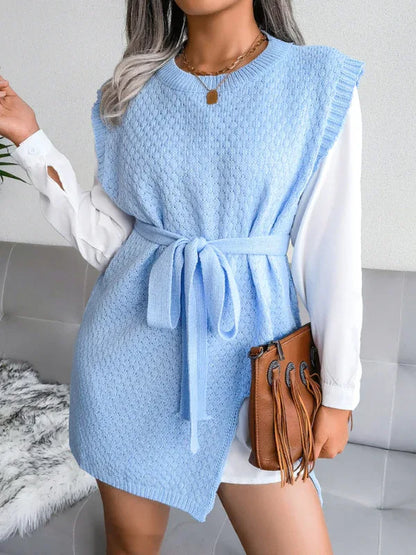 Women's Knitted Dress - Casual Belt Vest Wool Skirt for Effortless Elegance - Shello's Creative Boutique