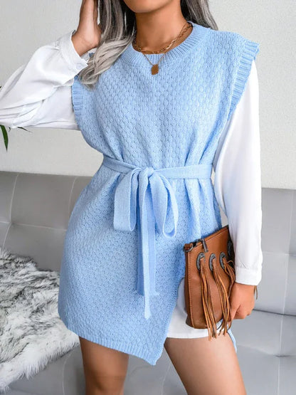 Women's Knitted Dress - Casual Belt Vest Wool Skirt for Effortless Elegance - Shello's Creative Boutique
