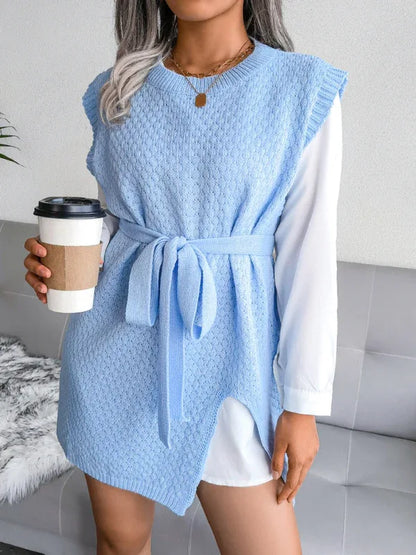 Women's Knitted Dress - Casual Belt Vest Wool Skirt for Effortless Elegance - Shello's Creative Boutique