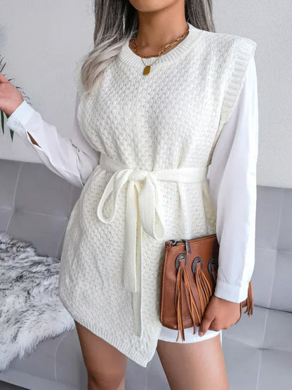 Women's Knitted Dress - Casual Belt Vest Wool Skirt for Effortless Elegance - Shello's Creative Boutique