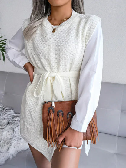 Women's Knitted Dress - Casual Belt Vest Wool Skirt for Effortless Elegance - Shello's Creative Boutique
