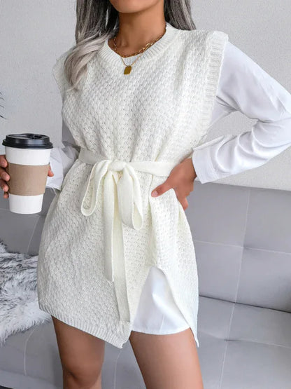 Women's Knitted Dress - Casual Belt Vest Wool Skirt for Effortless Elegance - Shello's Creative Boutique