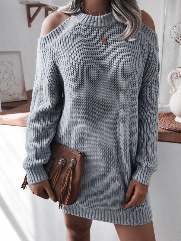 Women's off shoulder long sleeve casual loose wool dress Shello's Creative Boutique