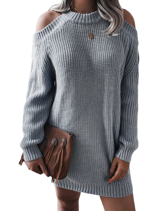 Women's off shoulder long sleeve casual loose wool dress Shello's Creative Boutique