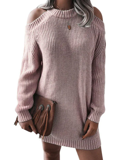 Shello's Creative Boutique Women's Off-Shoulder Long Sleeve Casual Loose Wool Dress - Shello's Creative Boutique