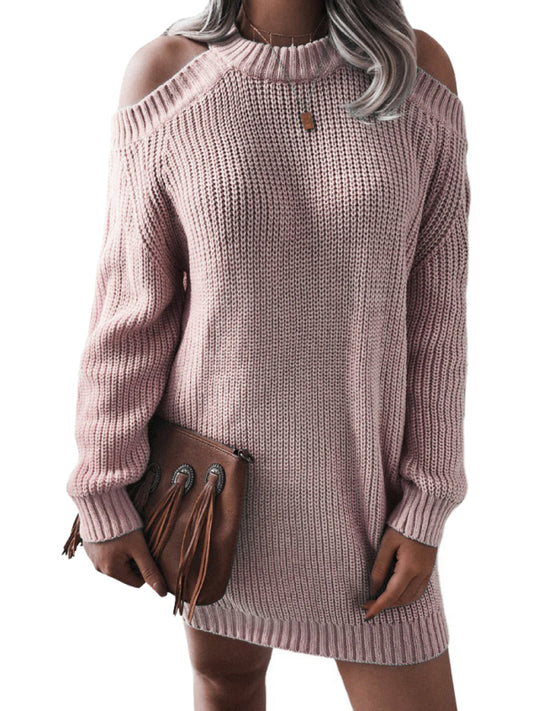 Women's off shoulder long sleeve casual loose wool dress Shello's Creative Boutique