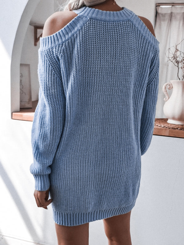 Women's off shoulder long sleeve casual loose wool dress Shello's Creative Boutique