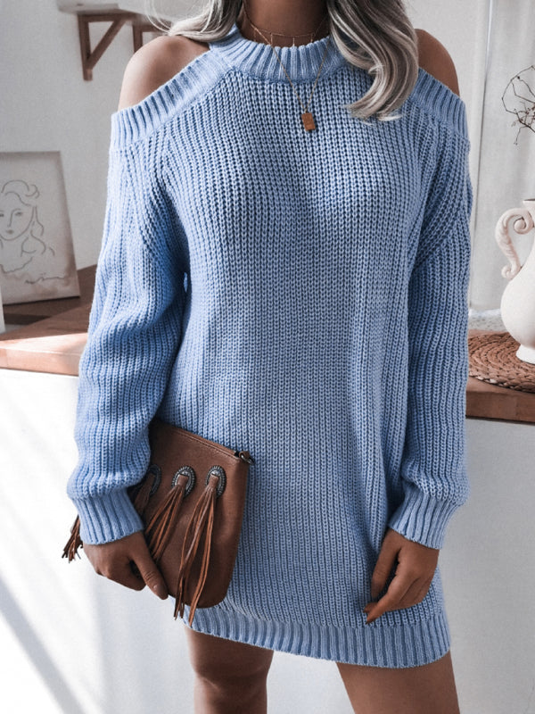 Women's off shoulder long sleeve casual loose wool dress Shello's Creative Boutique