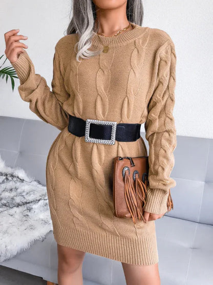 Women's Knitted Dress with Fried Dough Twist Buttock Wrap in Wool - Shello's Creative Boutique