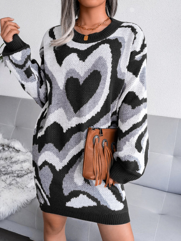 Women's contrast color love wool dress knitted dress Shello's Creative Boutique