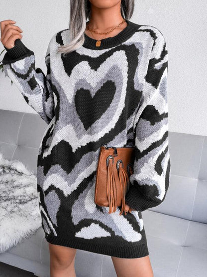 Women's Knitted Love Dress – Cozy Contrast Color Wool Chic Timeless Style - Shello's Creative Boutique