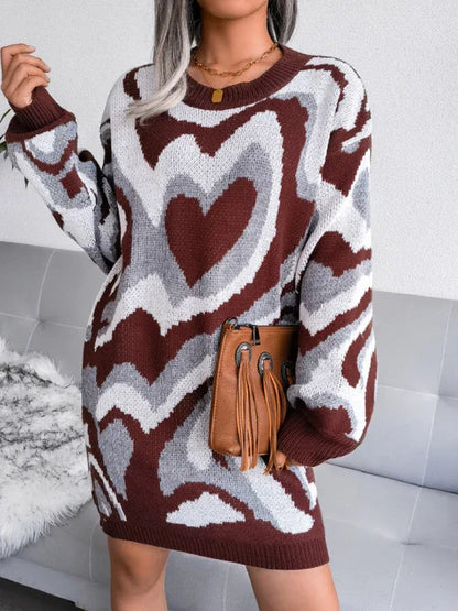 Women's Knitted Love Dress – Cozy Contrast Color Wool Chic Timeless Style - Shello's Creative Boutique