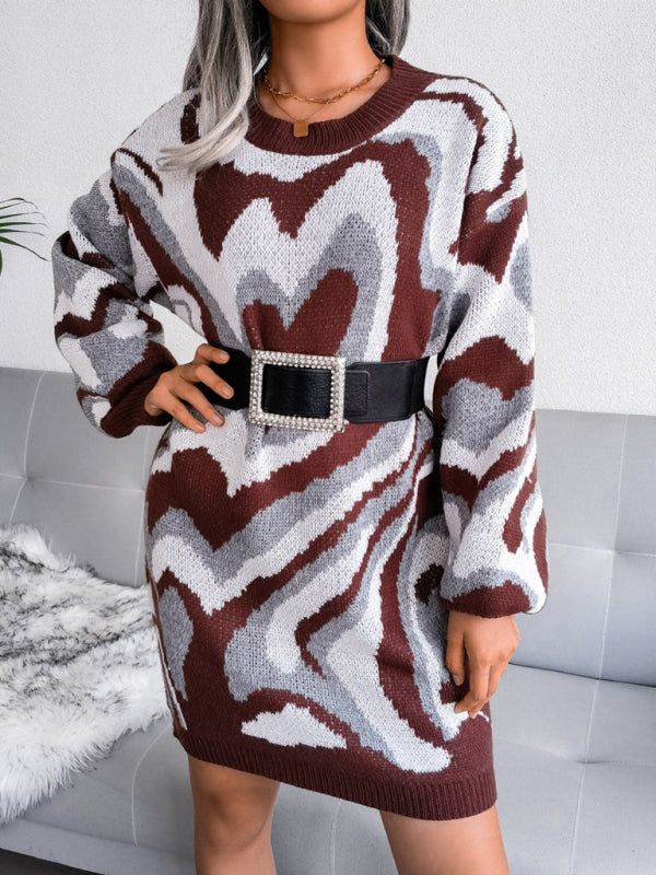 Women's contrast color love wool dress knitted dress Shello's Creative Boutique