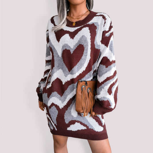 Women's contrast color love wool dress knitted dress Shello's Creative Boutique