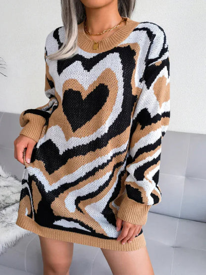 Women's Knitted Love Dress – Cozy Contrast Color Wool Chic Timeless Style - Shello's Creative Boutique