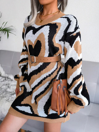 Women's Knitted Love Dress – Cozy Contrast Color Wool Chic Timeless Style - Shello's Creative Boutique