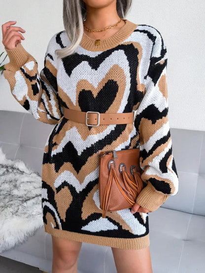 Women's Knitted Love Dress – Cozy Contrast Color Wool Chic Timeless Style - Shello's Creative Boutique