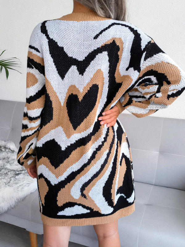 Women's contrast color love wool dress knitted dress Shello's Creative Boutique